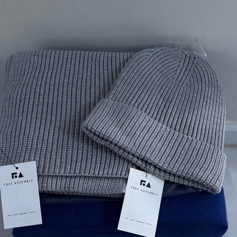 Gray Knit Beanie and Scarf Set